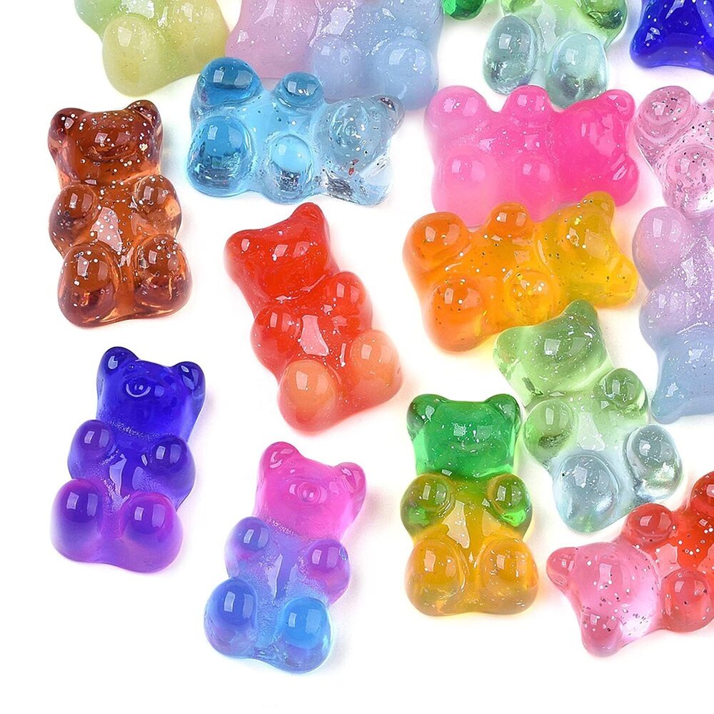 3167 Pandahall 200Pcs Colorful Gummy Bear Cabochons with Glitter Powder Two
